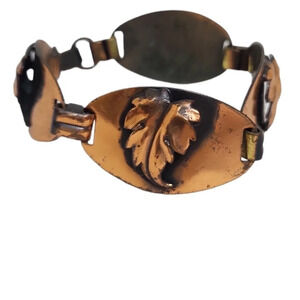 Vintage Copper Textured Leaf Link Bracelet